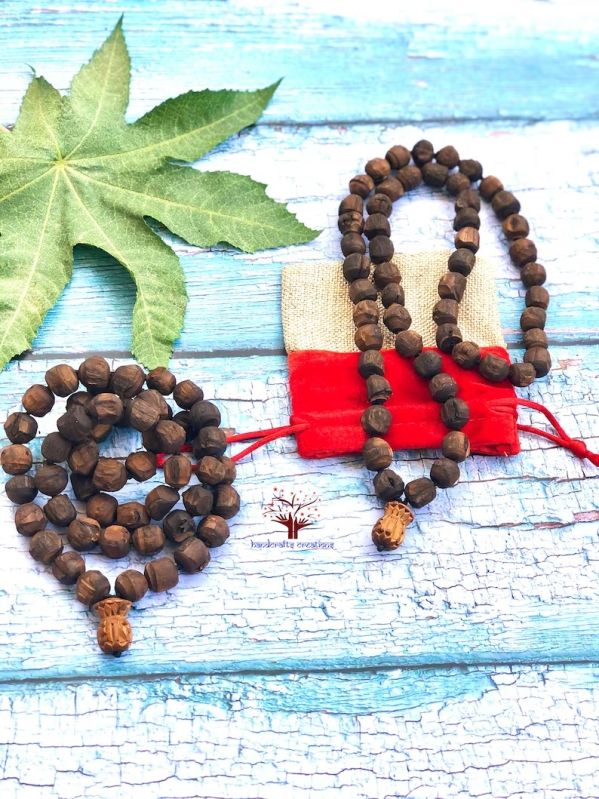 Brown Rough Carved Neck Beads Tulsi Mala