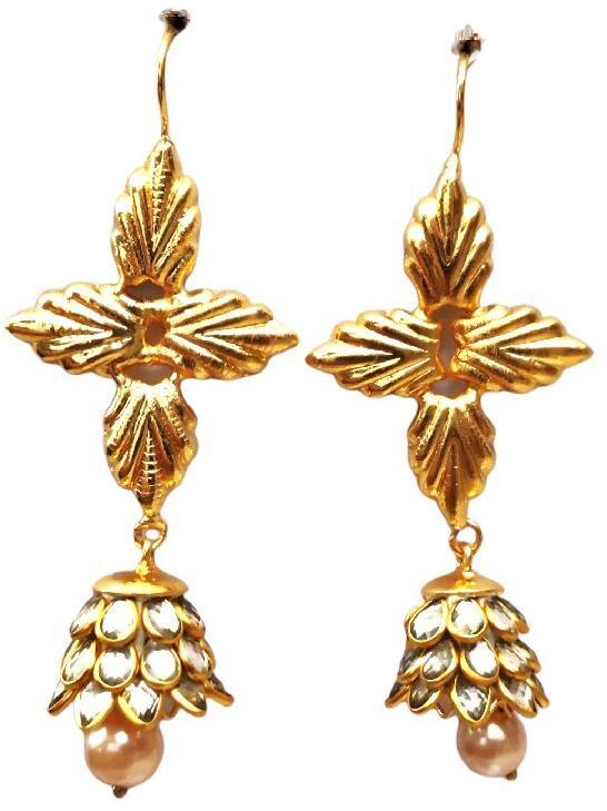 Neeraj Fashion Gold Plated Metal Kundan Hanging Earrings, Packaging Type : Pouch