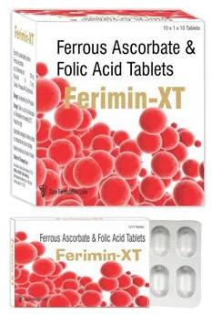 Ferrous Ascorbate and Folic Acid Tablets, Packaging Type : Strip