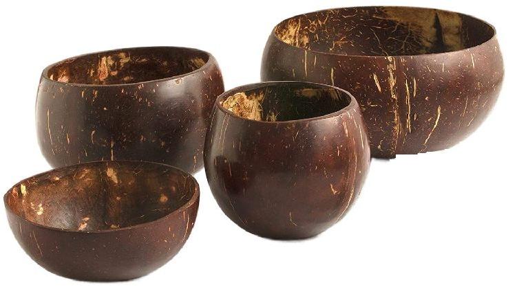 Inaithiram CSBCS Coconut Shell Bowls Set of 4 - Handmade & Polished (Brown)