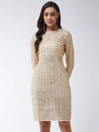 Ladies Fitted Golden Shimmer Dress, Size : XS