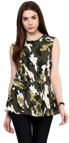 Crepe Military Peplum Top, Color : Green