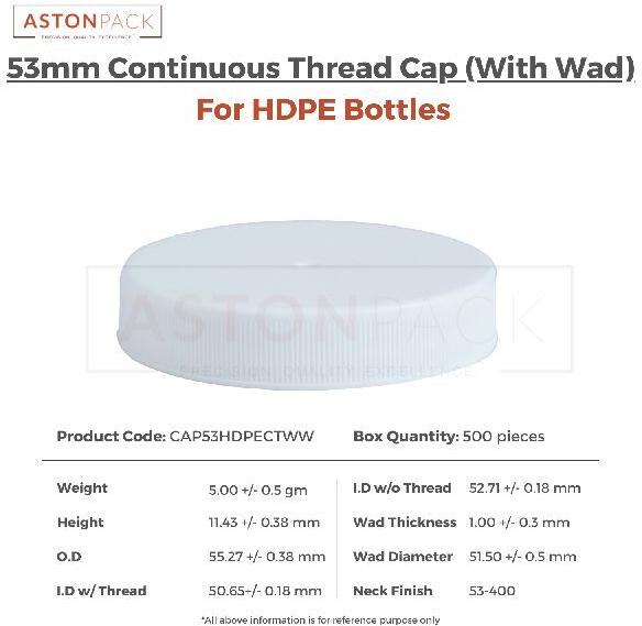 53mm Continuous Thread (CT) Cap w/ Wads (For HDPE Bottles)