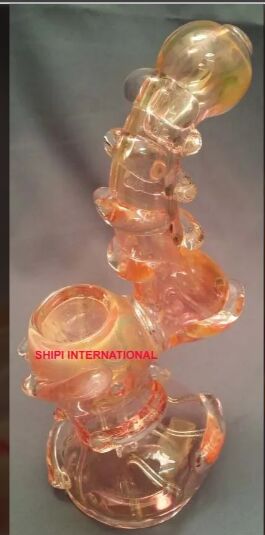 Gold fummed Glass Smoking Bubbler, Size : 7 inch