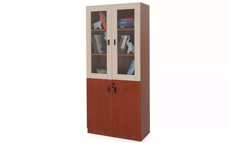 HDF with High Gloss Finish 2 Door Book Shelf, Color : Teak