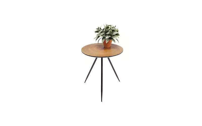 Iron Side Table with Wooden Top, Color : Black