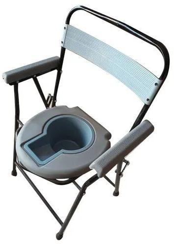 Color Coated Mild Steel Commode Chair, Color : Gray
