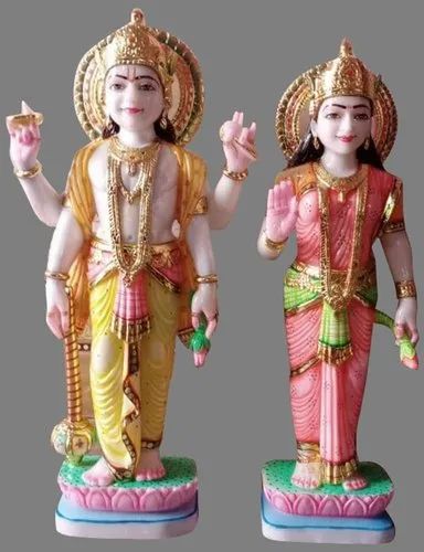 Multicolor Marble Laxmi Narayan Statue, for Worship, Packaging Type : Thermocol Box