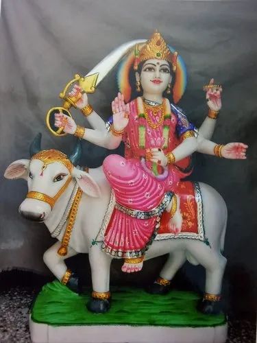 Multicolor Marble Shailputri Mata Statue, For Worship, Packaging Type : Thermocol Box