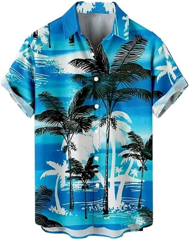 Printed Simple Collar Polyester Hawaiian aloha shirt, Size : XL, XXL, XXXL