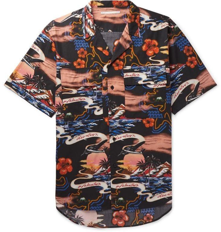 Printed Simple Collar Polyester hawaiian shirt, Occasion : Party Wear