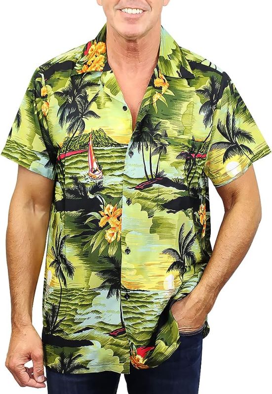 Men Hawaiian beach aloha printed shirts, Occasion : Party Wear