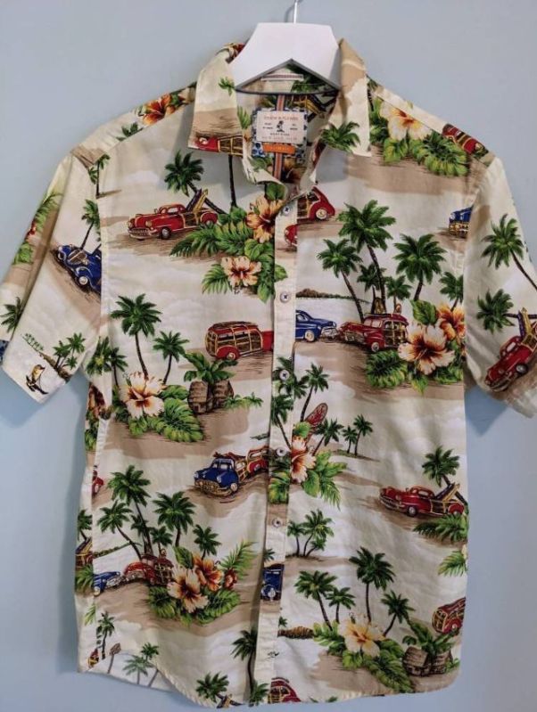 Printed Rayon men beach wear shirt, Size : XXL, XL, L