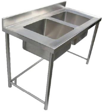 Silver Commercial Stainless Steel Double Sink Unit, for Hotel, Restaurant