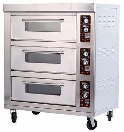 Silver Stainless Steel Electric Three Deck Oven, for Commercial Kitchen