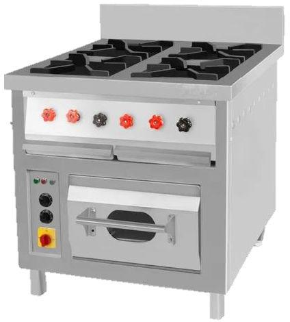 Silver Four Burner Range With Oven, for Commercial Kitchen