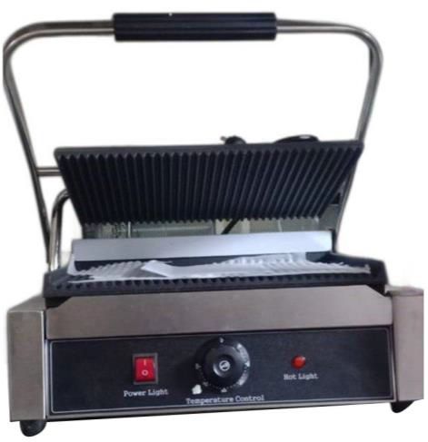 Electric Stainless Steel Single Sandwich Griller, for Commercial Kitchen, Color : Black, Silver