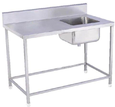 Stainless Steel Work Table With Sink, for Restaurant, Hotel, Color : Sliver