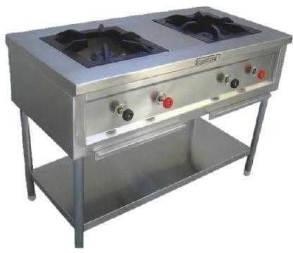 Silver Gas Stainless Steel Two Burner Range, for Commercial Kitchen