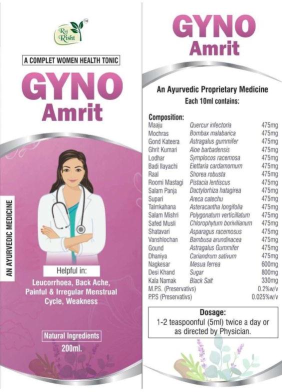 Gyno Amrit Syrup, For Healthy Menstrual Cycle, Packaging Size : 200 Ml
