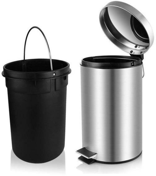 Black Round Stainless Steel Pedal Dustbin, for Waist Storage, Size : All Sizes