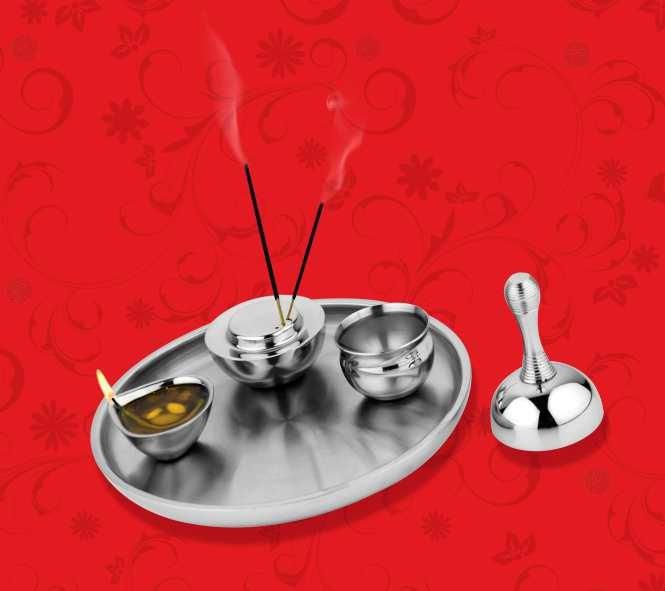 Stainless Steel Pooja Thali Set, Feature : Durable, Fine Finished, Rust Finishing, Rust Proof