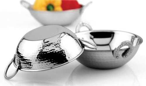Silver Round Polished Stainless Steel Serving Wok, Size : All Sizes