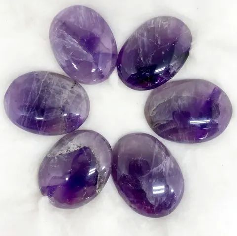 Purple Oval Polished Gemstone Amethyst Palm Stone, for Decoration Healing, Size : Customized