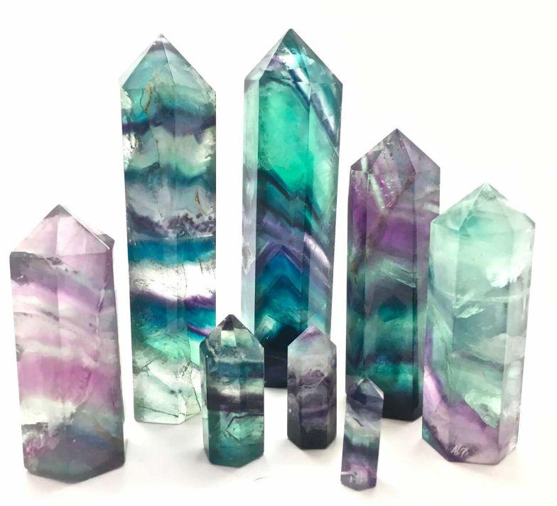 Green Pencil Polished Fluorite Tower Point, for Decoration Healing, Size : Customised