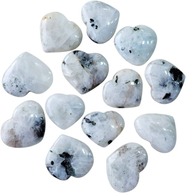 White Polished Gemstone Rainbow Moonstone Heart Stone, for Decoration Healing, Size : Customised