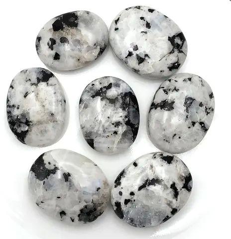 Black Polished Gemstone Rainbow Moonstone Palm Stone, for Decoration Healing, Size : Multisize