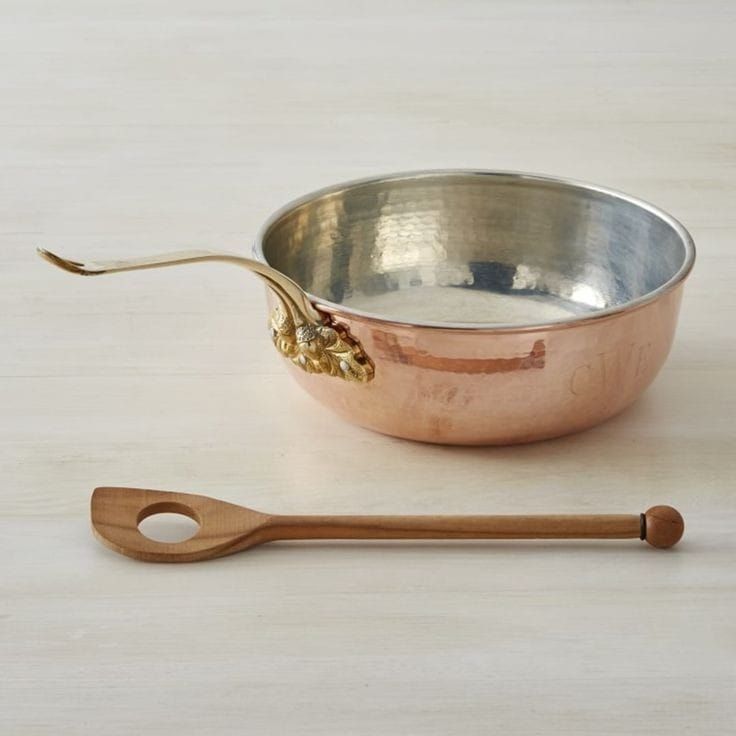 Copper Frying Pan With Wood Spoon