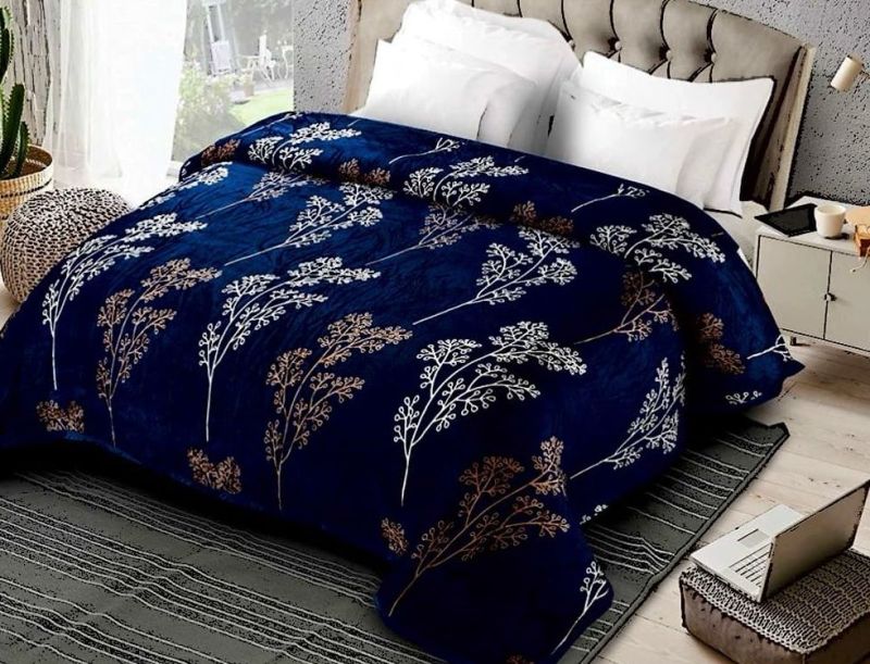 Dove Blue Woolen Printed Double Bedsheet, Size : 230x250 Cm
