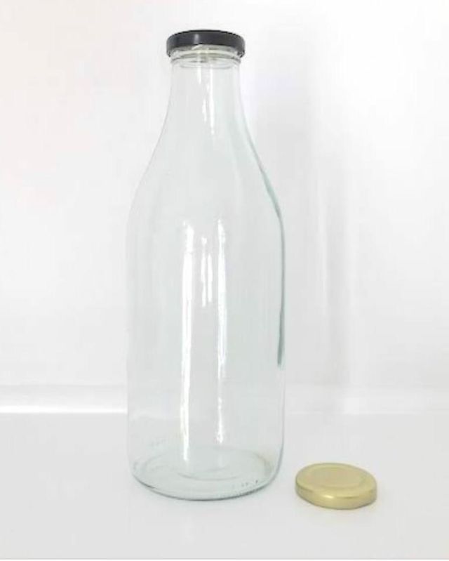 Transparent 460-480gm Glass 1000ml Milk Bottle, Shape : Round