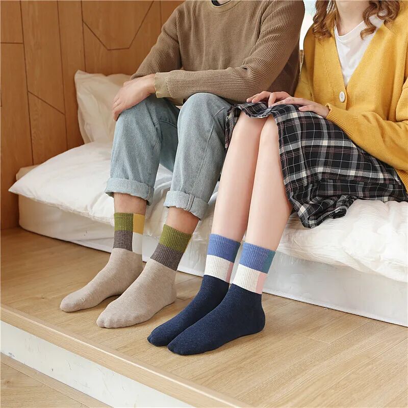 Brown & Dark Blue Unisex Non Terry Cotton Sock