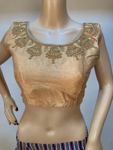 Ladies Golden Mirror Work Silk Blouse, Size : 36 Inch