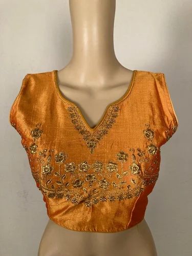 Ladies Mustard Yellow Silk Embroidered Blouse