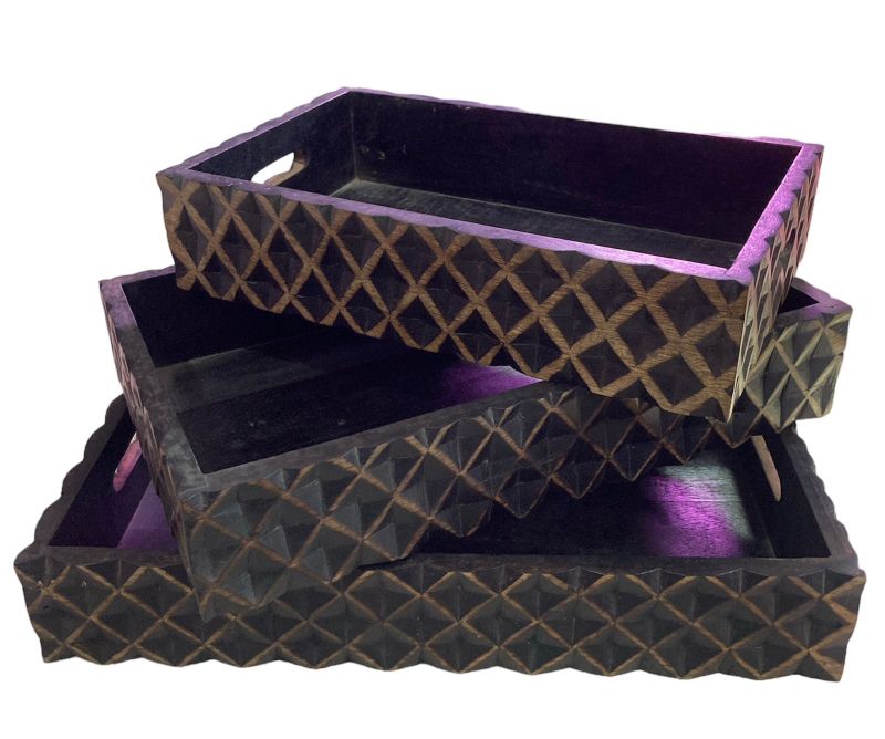 0.25 Kgs Zig - Zag Polished Wooden Trays, for Homes, Hotels, Restaurants, Wedding, Size : 11X8 Inch