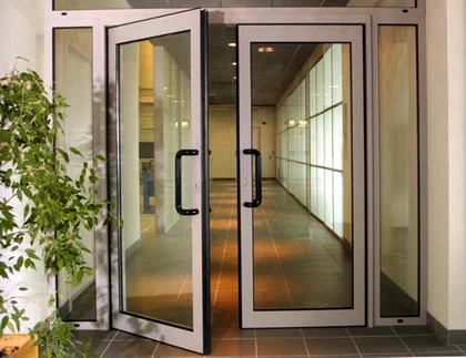Automatic Polished Glass Swing Doors, For Hotel, Office, Restaurant, Frame Material : Metal, Steel