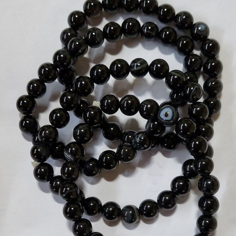 Round Sulemani Agate Hakik Gemstone Bead Bracelets, Color : Black