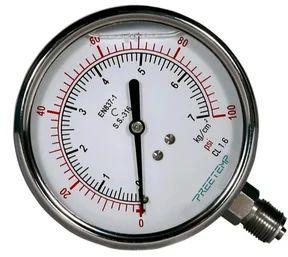 Round Analog Glycerin Filled Pressure Gauge, for Process Industries, Dial Size : 4 Inch / 100 Mm