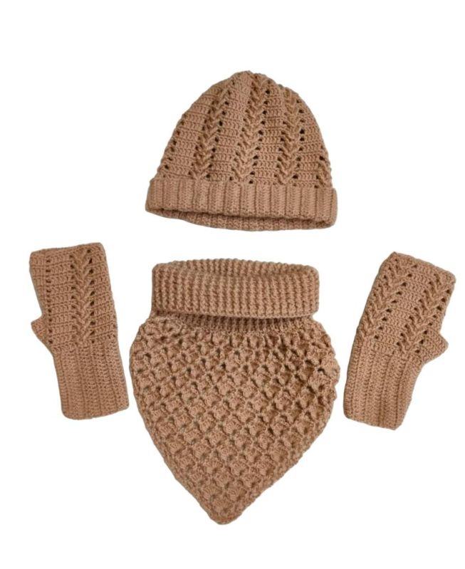 Crochet Muffler With Gloves & Cap