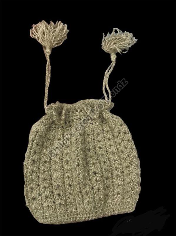Plain Woolen Crochet Drawstring Pouch, Size : Small