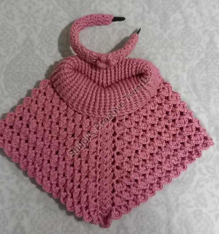 Wool Crochet Poncho with Hairband, Age Group : 3-4 Years