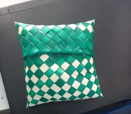 Green & White Palm Leaf Pouch