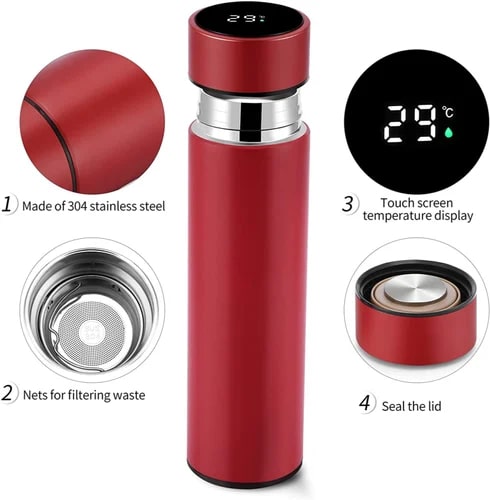 Stainless Steel Red Temperature Water Bottle, Capacity : 500ml
