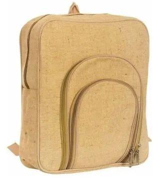 Plain Jute Backpack Bag, Closure Type : Zip