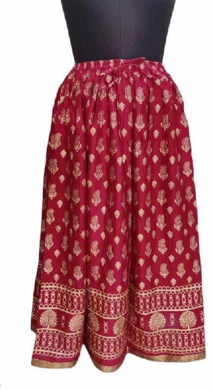 Jaipuri Golden  Print Ladies Fancy Skirt