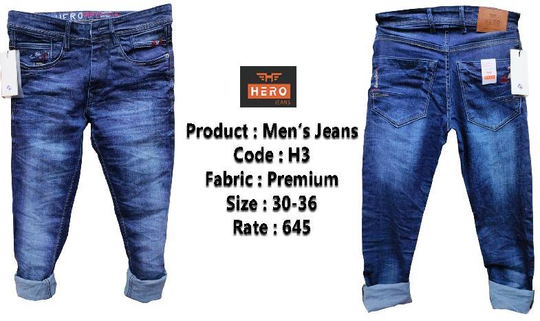 H 3 men regular fit jeans, Gender : Male, Pattern : fade