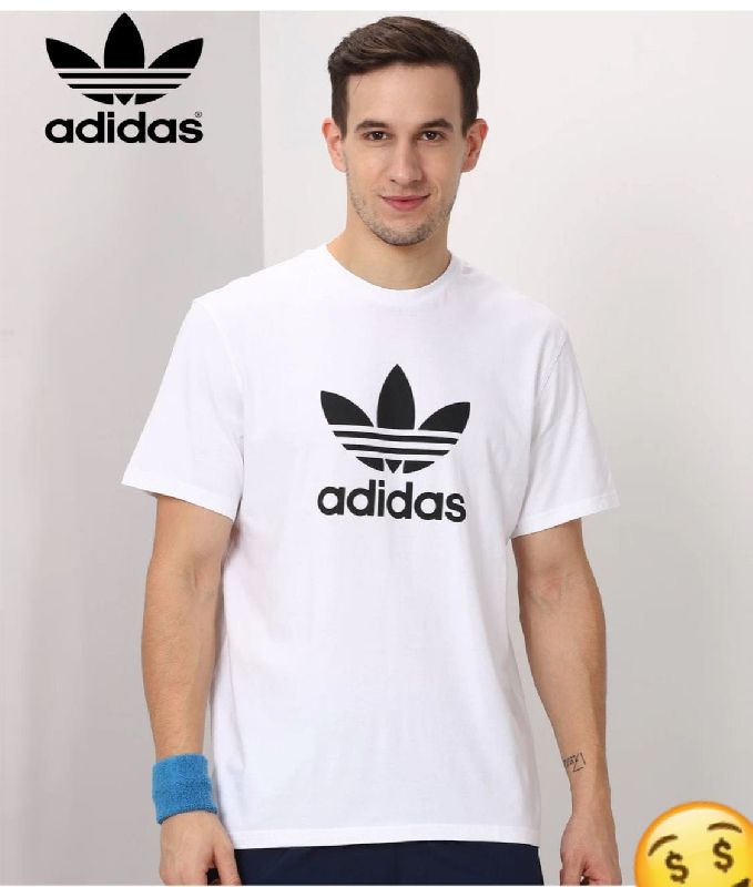 Cotton Adidas round neck tees, Size : XXL, XL, M, L, Color : White at ...